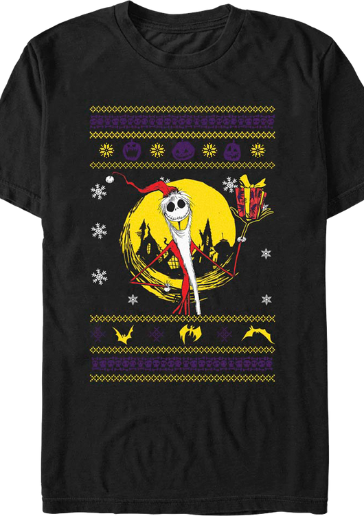 Jack Skellington Faux Ugly Sweater Nightmare Before Christmas T-Shirt - main product image