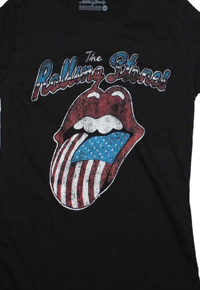 Ladies American Flag Tongue Rolling Stones Shirt