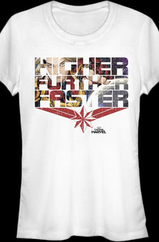 Ladies Higher Further Faster Captain Marvel Shirt