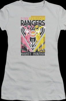 Ladies Pink and Yellow Rangers Mighty Morphin Power Rangers Shirt