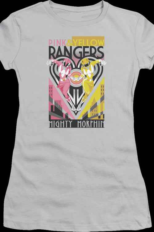 Ladies Pink and Yellow Rangers Mighty Morphin Power Rangers Shirt