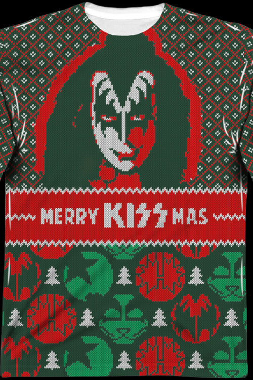 Kiss Band Ugly Faux Christmas Sweater Long Sleeve Teemain product image