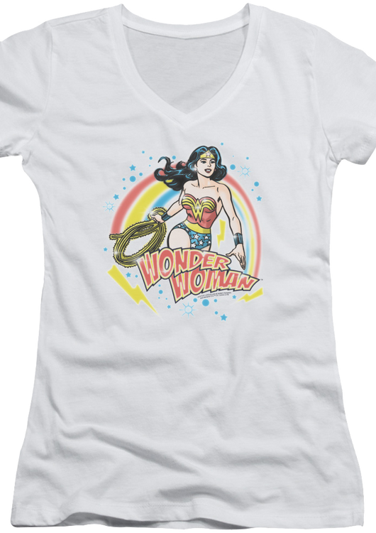 Ladies Airbrush Wonder Woman V-Neck Shirt - main product image