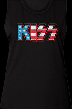 Ladies American Flag Logo KISS Muscle Tank Top