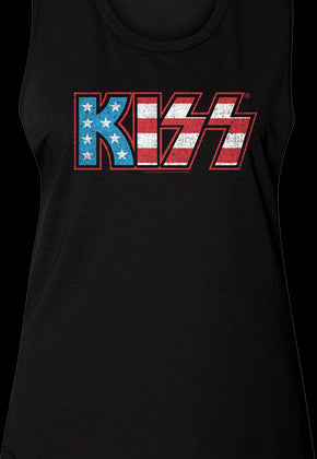 Ladies American Flag Logo KISS Muscle Tank Top