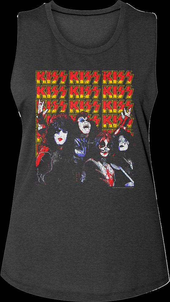 Ladies Band Members And Logos KISS Muscle Tank Top