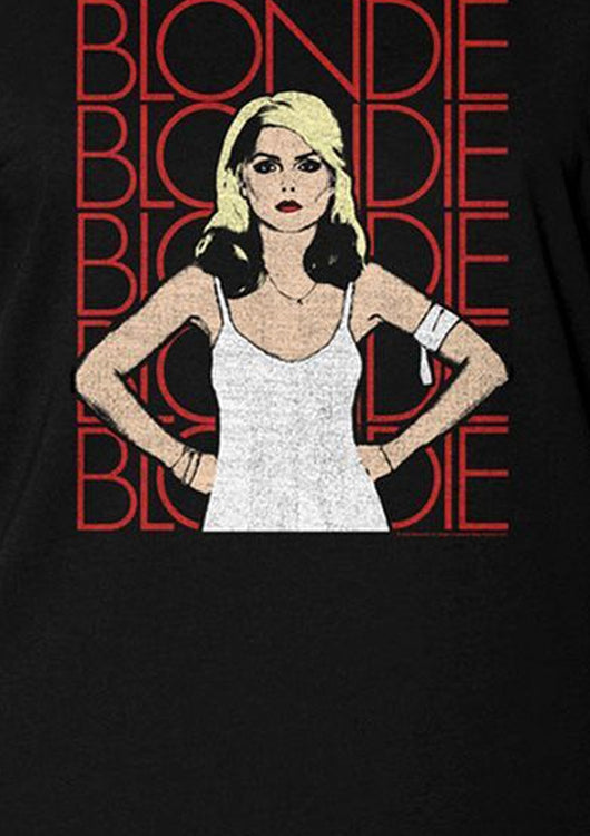 Ladies Debbie Harry And Repeating Band Name Blondie Muscle Tank Top - main product image