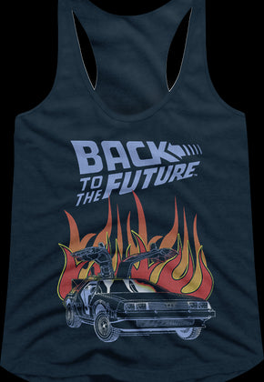 Ladies DeLorean Flames Back To The Future Racerback Tank Top