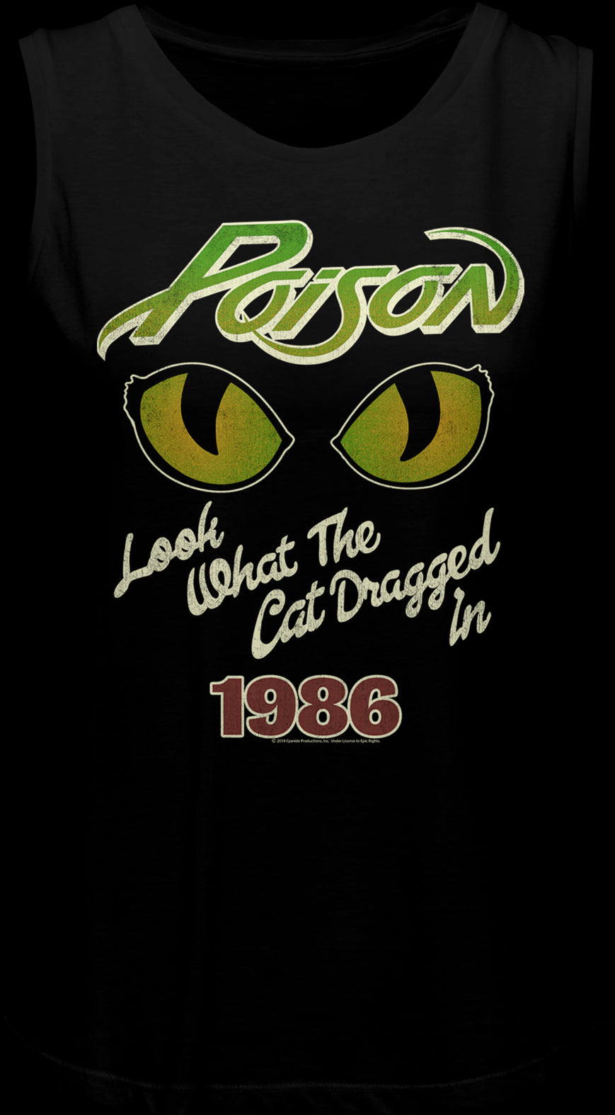 Poison Women's Vintage Sleeveless Fashion T-shirt - Look What the Cat  Dragged In 1986-1987 | Black Muscle Tank Top Shirt