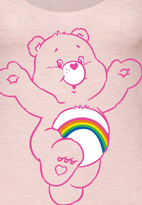 Ladies Pink Outline Cheer Bear Care Bears Racerback Tank Top