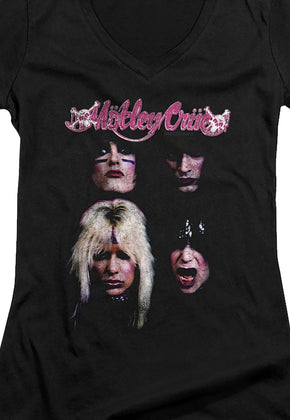 Ladies The Faces Of Motley Crue V-Neck Shirt