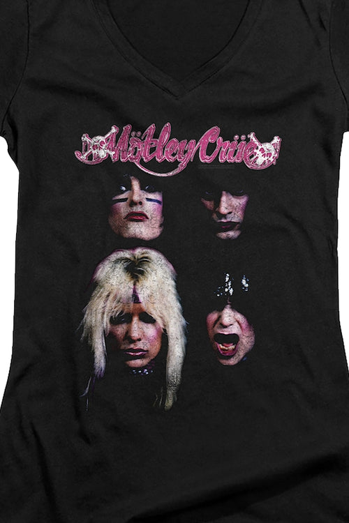 Ladies The Faces Of Motley Crue V-Neck Shirtmain product image