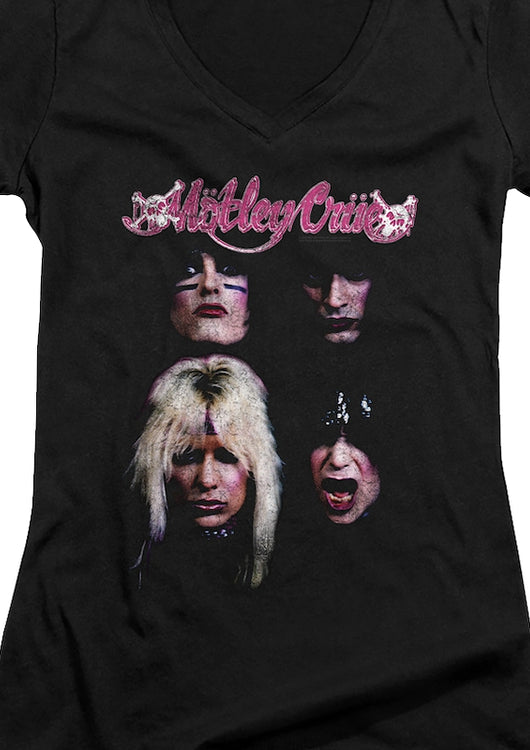 Ladies The Faces Of Motley Crue V-Neck Shirt - main product image