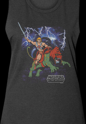 Ladies Vintage He-Man & Battle Cat Poster MOTU Muscle Tank Top