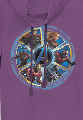 Ladies Wheel of Heroes Avengers Endgame Cowl Neck Sweatshirt