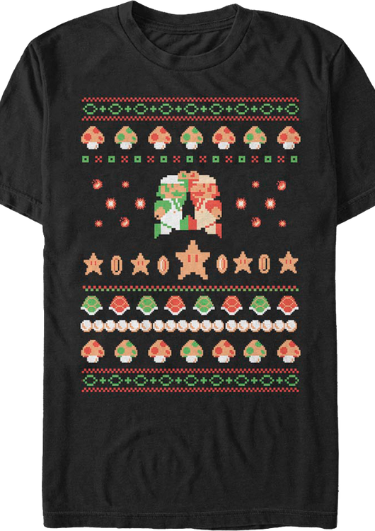 Luigi And Mario Faux Ugly Christmas Sweater Nintendo T-Shirt - main product image