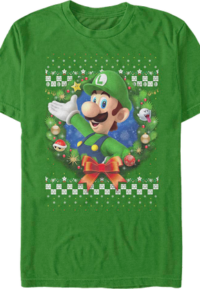 Luigi Faux Ugly Christmas Sweater Nintendo T-Shirt