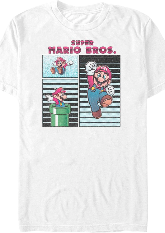 White Mario Poses Collage Super Mario Bros. T-Shirt - main product image