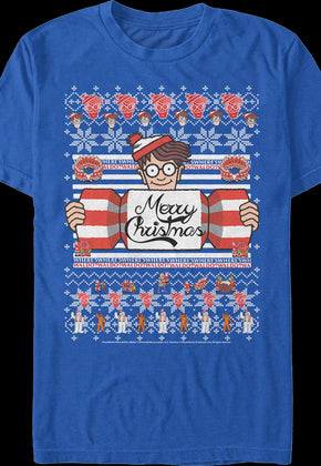 Merry Christmas Faux Ugly Sweater Where's Waldo T-Shirt