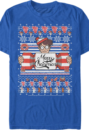 Merry Christmas Faux Ugly Sweater Where's Waldo T-Shirt