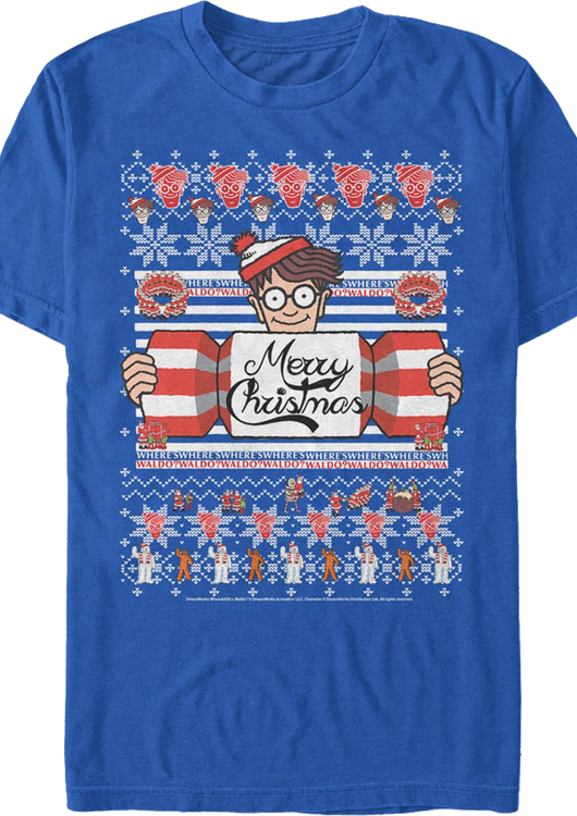 Merry Christmas Faux Ugly Sweater Where's Waldo T-Shirt - main product image