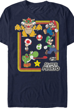 Navy Blue Nintendo Characters Super Mario Bros. T-Shirt