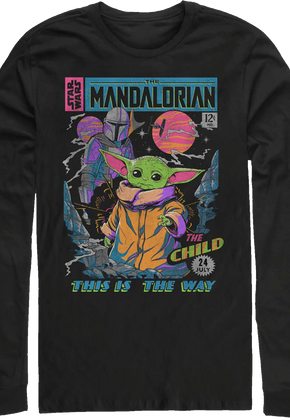 Neon Mandalorian Comic Book Cover Star Wars Long Sleeve Shirt