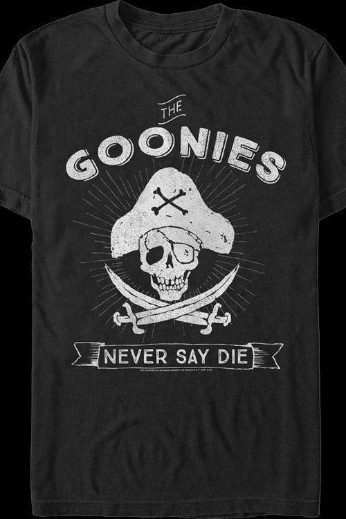 Never Say Die Pirate Logo Goonies T-Shirtmain product image