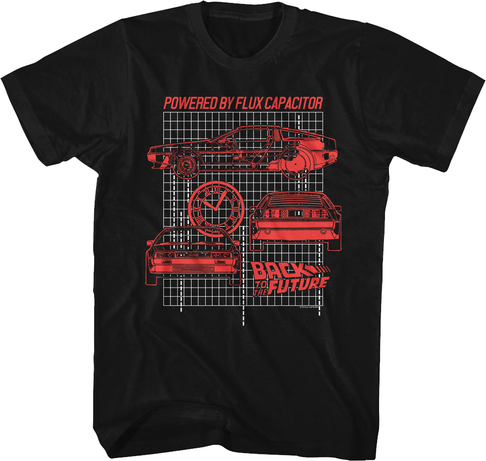 Powered By Flux Capacitor Blueprints Back To The Future T-Shirt