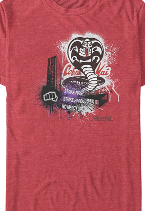 Red Cobra Kai Strike First Strike Hard No Mercy Karate Kid T-Shirt