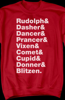 Reindeer Names Christmas Sweatshirt