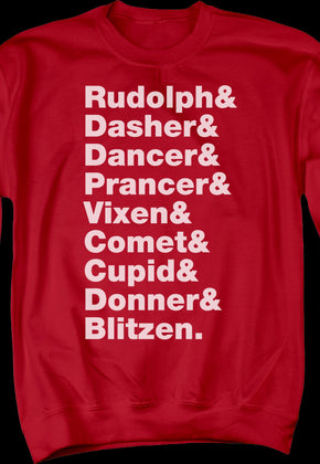 Reindeer Names Christmas Sweatshirt