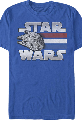 Retro Millennium Falcon Red White Blue Stripes Star Wars T-Shirt