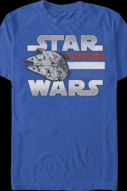 Retro Millennium Falcon Red White Blue Stripes Star Wars T-Shirtmain product image