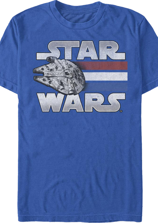 Retro Millennium Falcon Red White Blue Stripes Star Wars T-Shirt - main product image