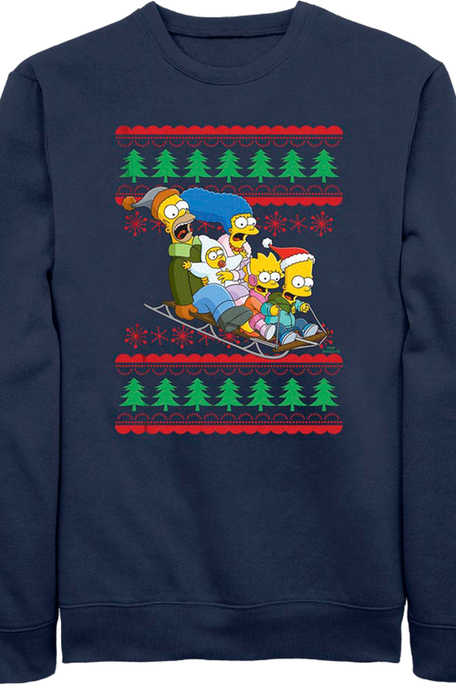 Sled Ride Faux Ugly Christmas Sweater Simpsons Sweatshirt
