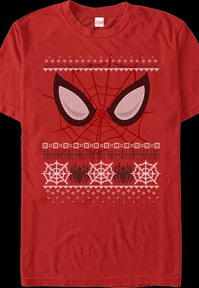 Spider-Man Mask Faux Ugly Christmas Sweater Marvel Comics T-Shirt