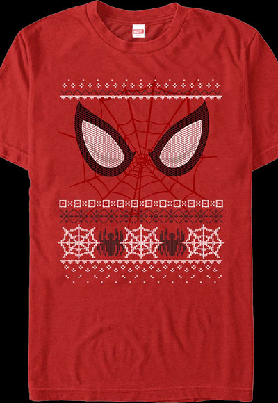 Spider-Man Mask Faux Ugly Christmas Sweater Marvel Comics T-Shirt