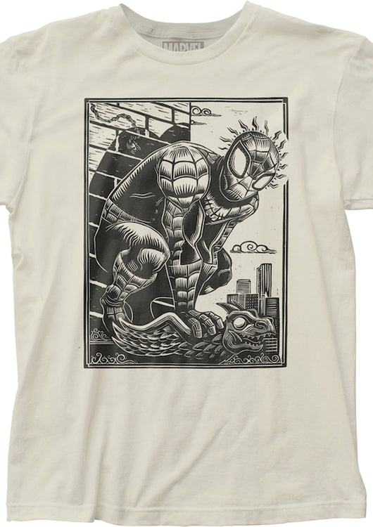 Spider-Man Spidey Senses Woodcut Art Marvel Comics T-Shirt - main product image