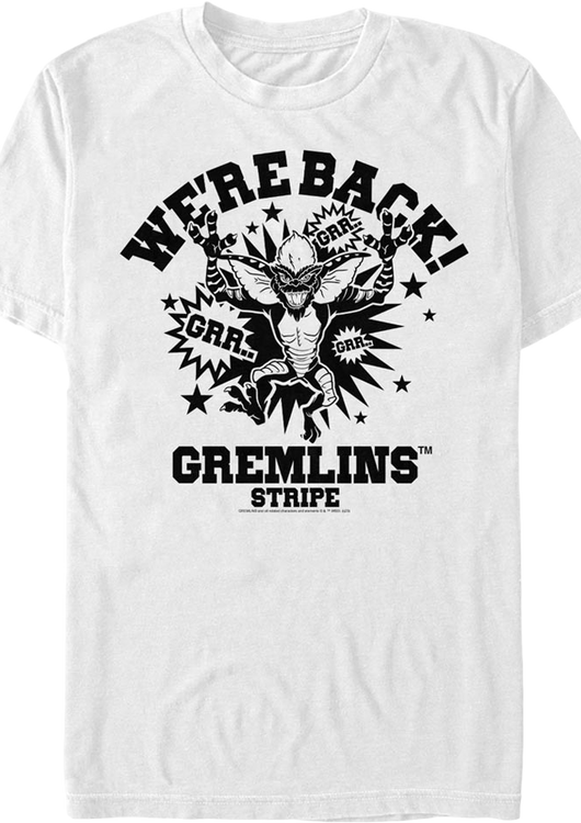 White Stripe We're Back Gremlins T-Shirt - main product image