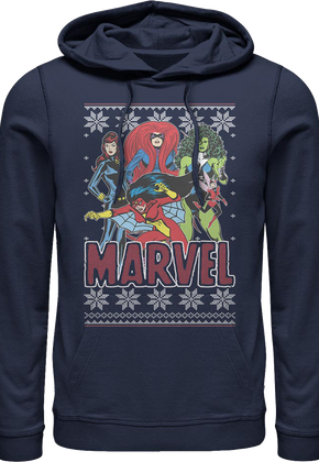 Super Heroines Faux Ugly Christmas Sweater Marvel Comics Hoodie