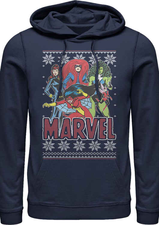 Super Heroines Faux Ugly Christmas Sweater Marvel Comics Hoodie - main product image