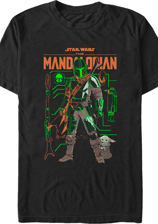 The Mandalorian And The Child Outlines Star Wars T-Shirt - main product image