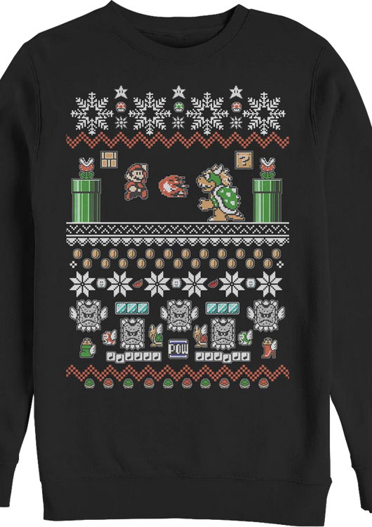 Ugly Faux Knit Mario and Bowser Nintendo Sweatshirt - main product image
