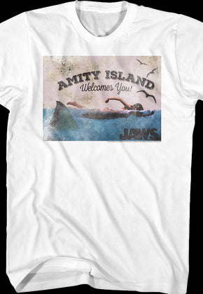 Welcome To Amity Island Postcard Jaws T-Shirt