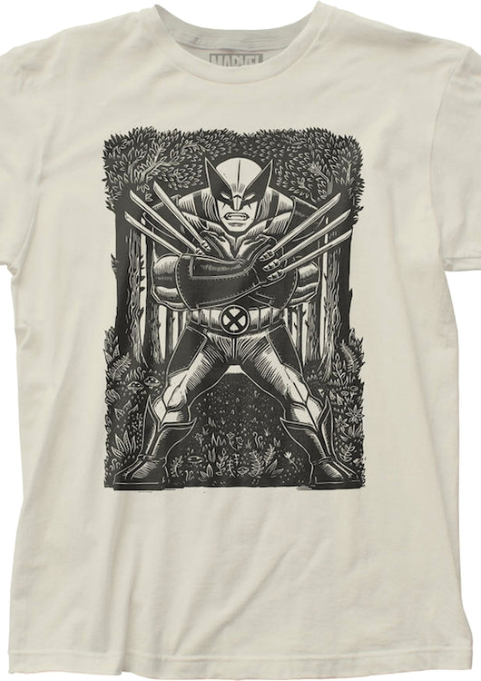 Wolverine Woodcut Art Marvel Comics T-Shirt - main product image