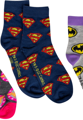 Womens Batgirl Supergirl Wonder Woman 3-Pair Quarter Socks