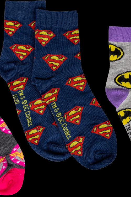 Womens Batgirl Supergirl Wonder Woman 3-Pair Quarter Socksmain product image
