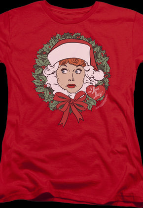 Womens Christmas Wreath I Love Lucy Shirt