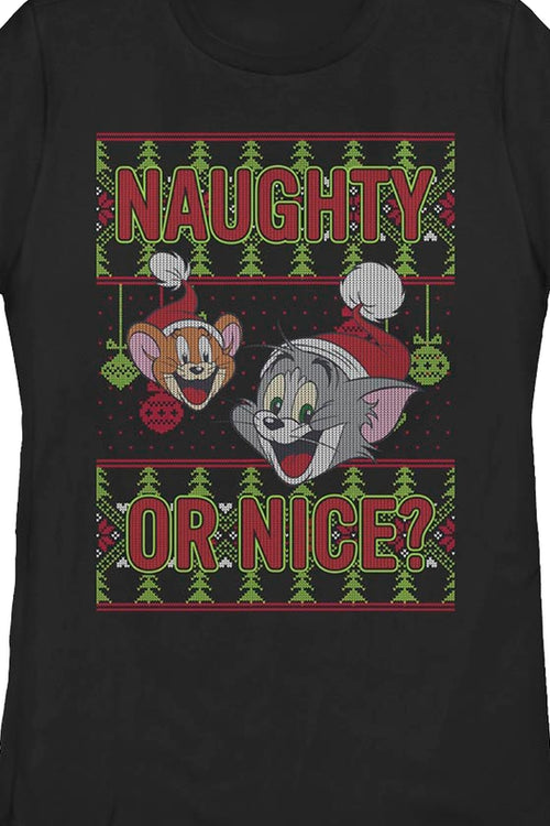 Womens Faux Ugly Knit Naughty Or Nice Tom And Jerry Christmas Shirtmain product image